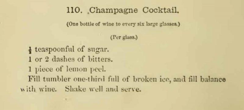 Das Rezept des Champagner Cocktails von Jerry Thomas aus dem Jahr 1862 | Quelle: Jerry Thomas Bartendersguide, 1862