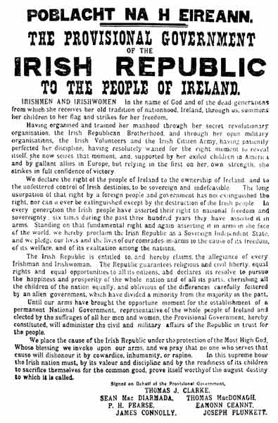 Mit dieser Deklaration begann nach langer Leidenszeit der Unabhängigkeitskampf der Iren gegen das britische Empire | Quelle: wikipedia.org