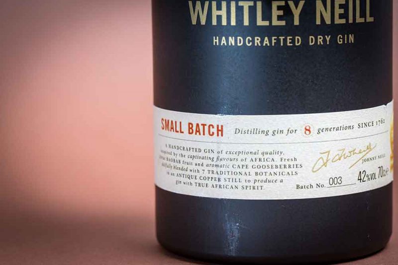 Jede Flasche Whitley Neill ist Small Batch und verweist auf die verwendeten Botanicals.